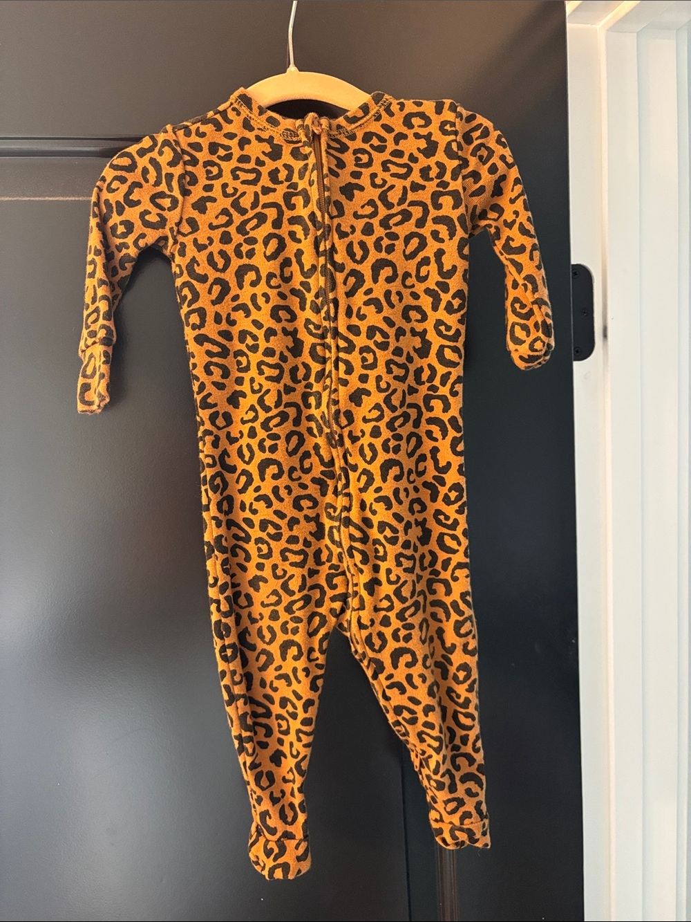 Old Navy Orange and Black Leopard-Print Kids Footed One-Piece